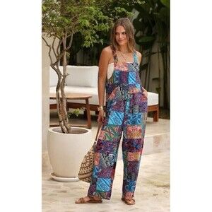 NEW Himosyber Patchwork Print Overalls Lightweight XL Women Boho Hippie Festival